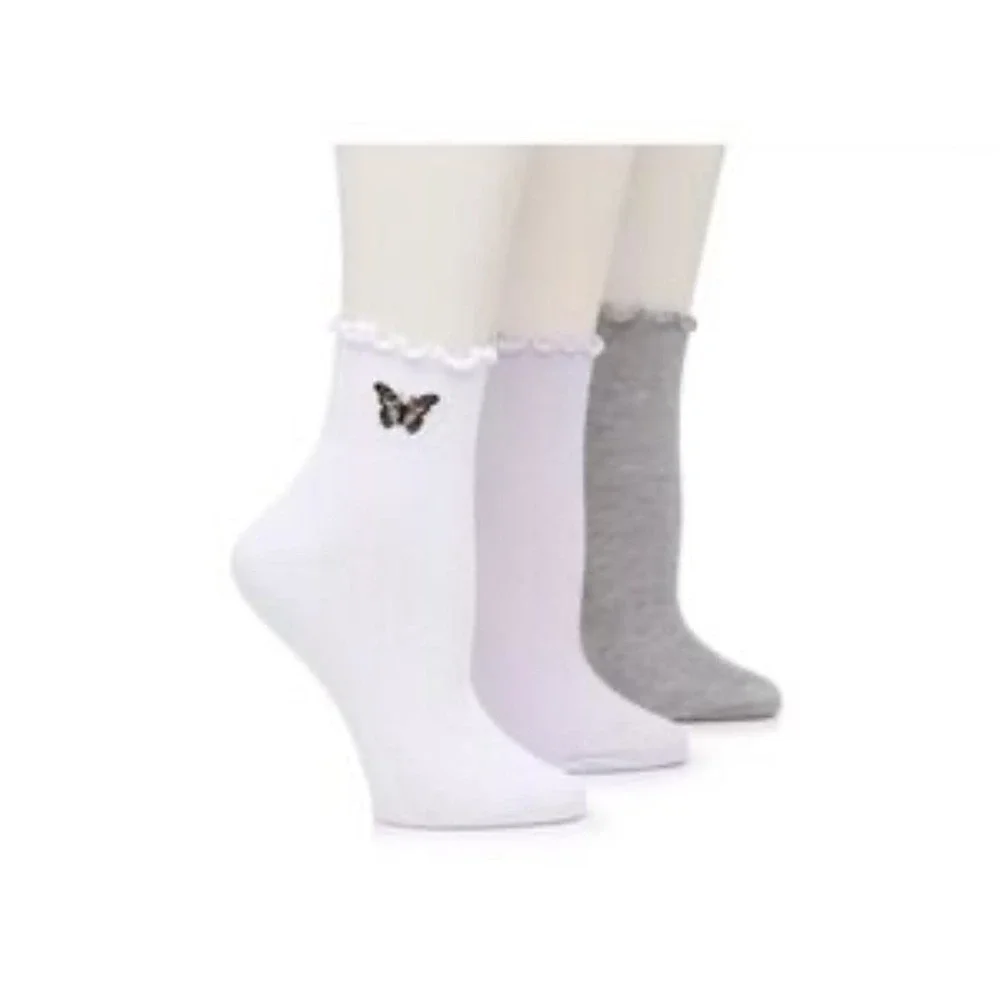 Steve Madden 3 Pack Ruffle Anklet Socks, Womens Size 5-10